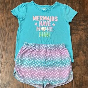 Blue Mermaid T-Shirt and Purple Shorts Set